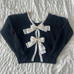 SHEIN Black Cardigan with Cream Bows